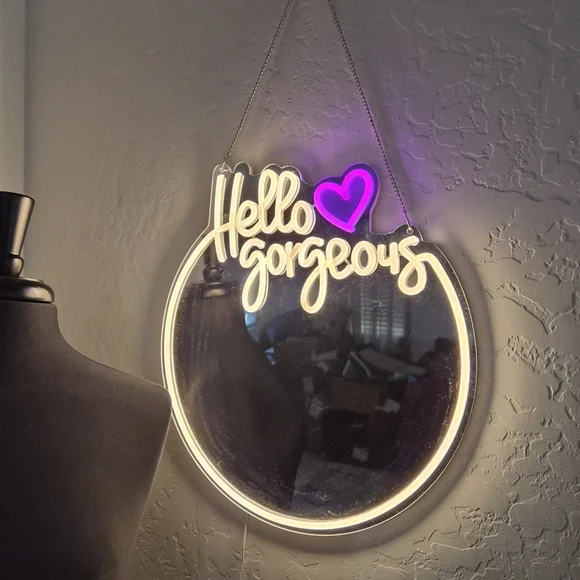 Hello Gorgeous Mirror Pink & White Neon Wall Sign - Home Wall Decor - Picture 2 of 8